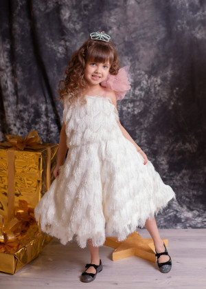 One Shoulder Fringe Elegant Flower Girl Dress